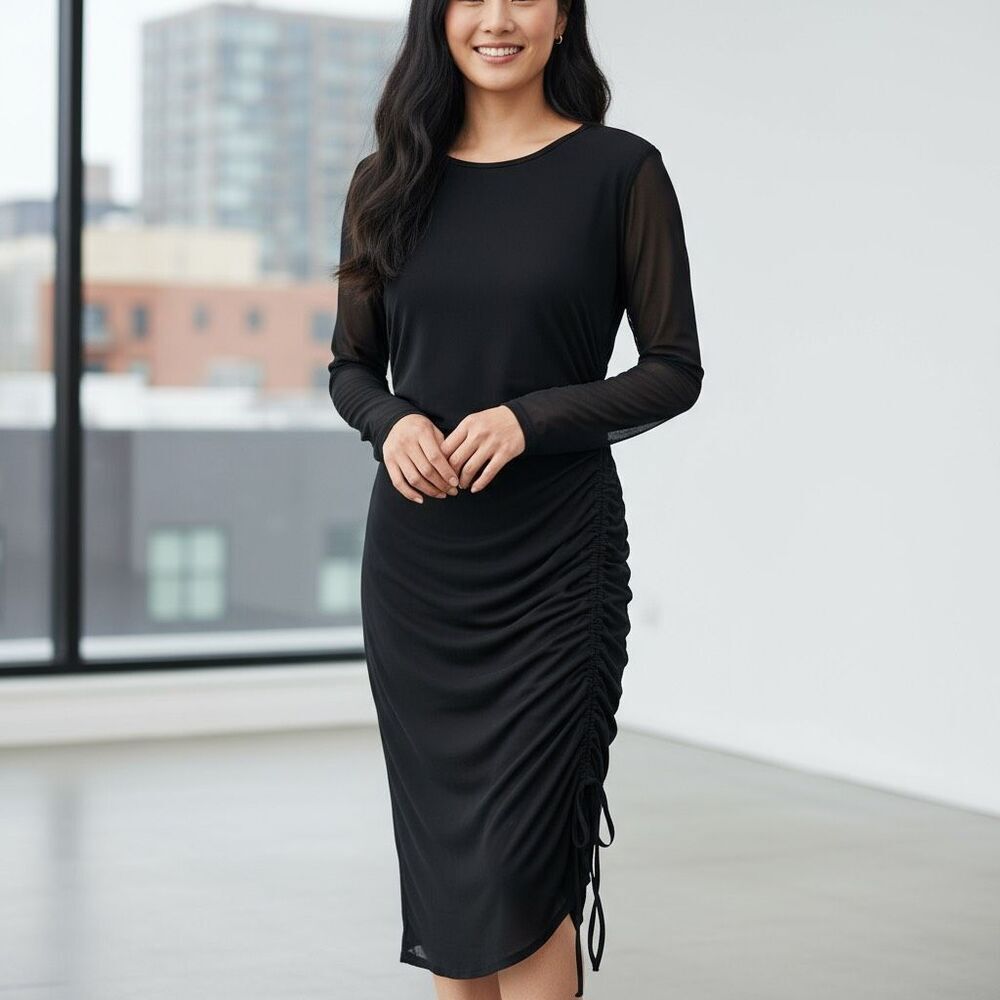 Chic Black Sheer Long Sleeve Dress by INC